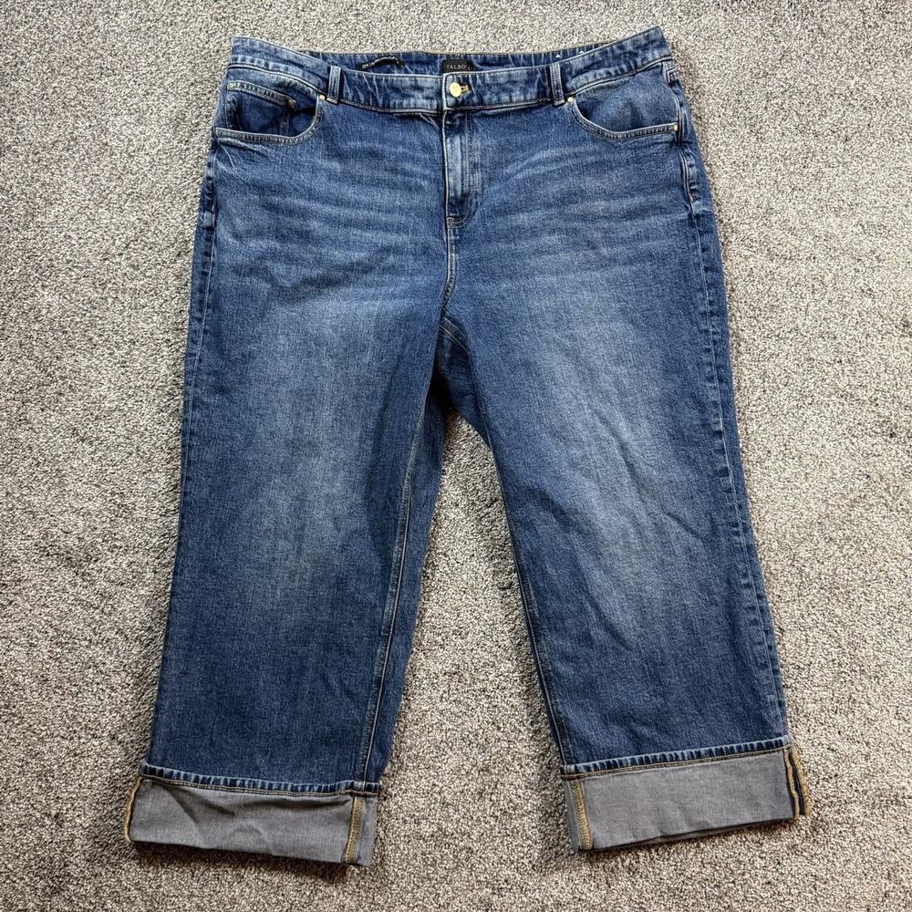 Talbots 22W Straight Ankle Cuff Jeans Womens Blue Stretch Denim